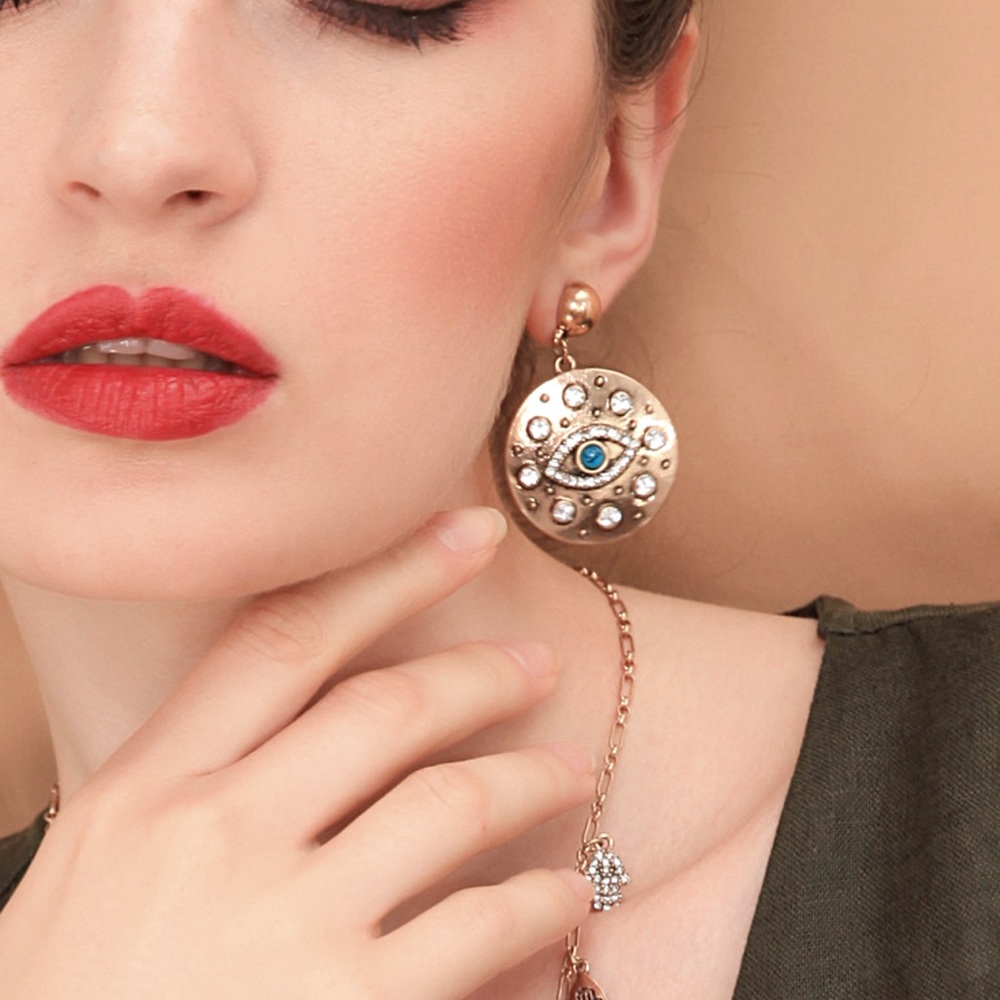 2/$20! Gold Egyptian Evil Eye Circle Drop Earrings - Picture 3 of 7
